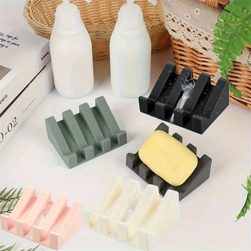 1pc Silicone Soap Dish, Self Draining Waterfall Bar Soap Holder, Shower Soap Holder, Soap Tray