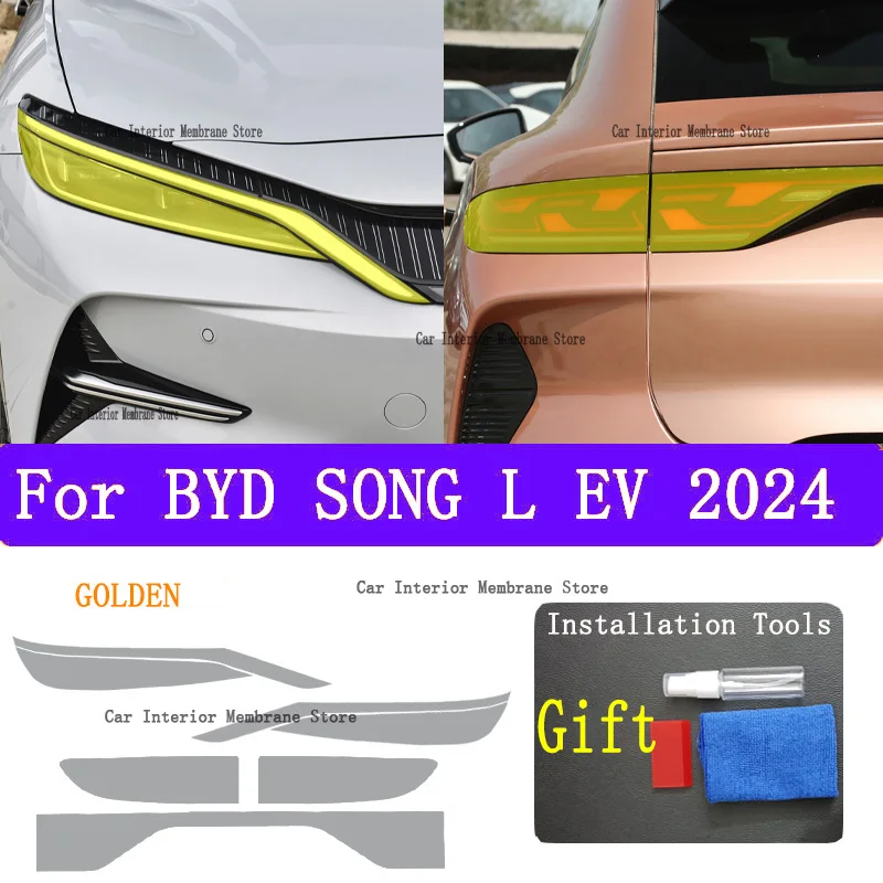 For BYD SONG L EV 2024 Car Exterior Headlight Anti-scratch Front Lamp Tint TPU GOLDEN Protective Film Repair Accessories