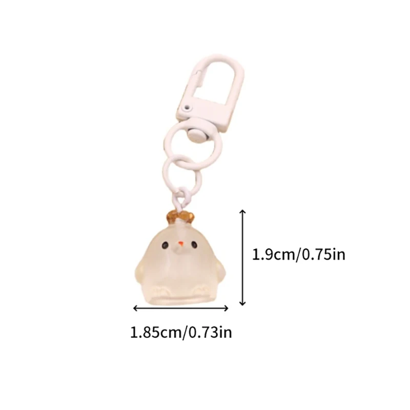 Cartoon Resin Crown Chicken Ornament Keychain Glow-in-the-dark Color Keyring Bag Hanging Pendant Accessories Girlfriends Gift