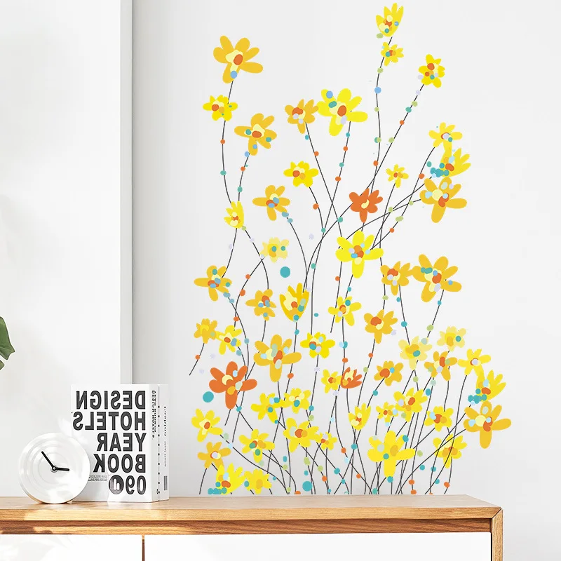 1pcs Small Fresh Yellow Flowers Flowers Bedroom Bed Porch Home Wall Decoration Wall Stickers Self-Adhesive