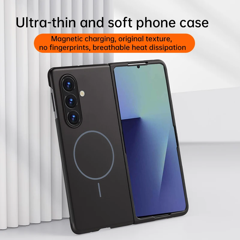 삼성 갤럭시 Z 폴드 7 6 5 4용 미니멀 슬림 마그네틱 프레임리스 PC 폰 케이스, 피부 친화적 무선 충전 보호 커버