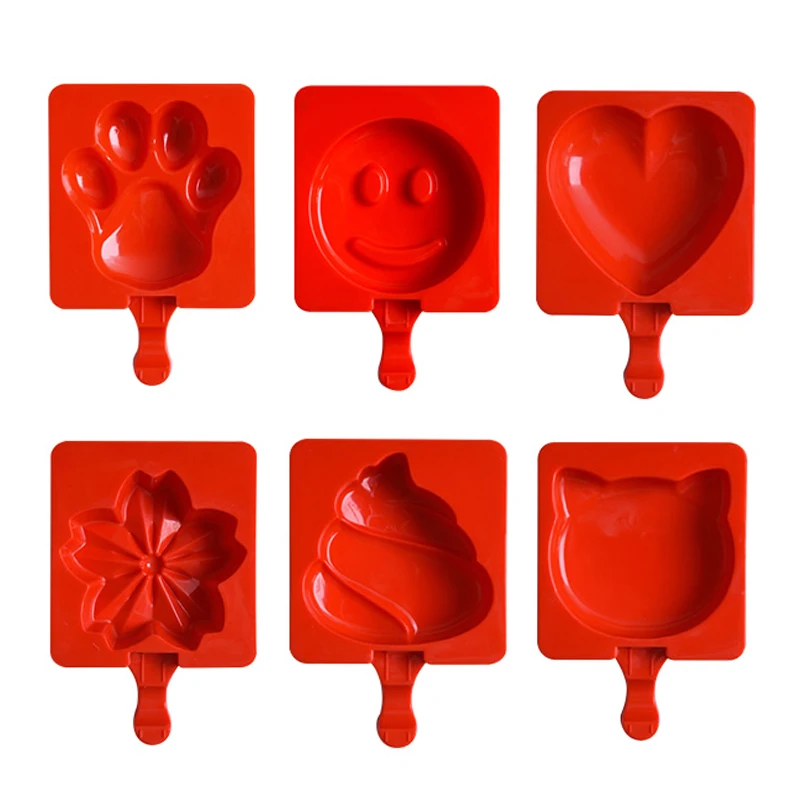 Molde de sorvete com 12 pçs varas de madeira dos desenhos animados coração kitty design picolé molde de gelo lolly chocolate geléia cubo de gelo moldes bandeja