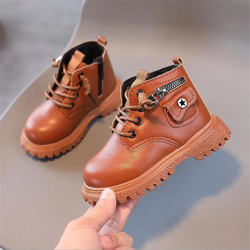 Baby Kids Lock Boots Leather Children Casual Shoe Toddler Fashion Girls Ankle Boots