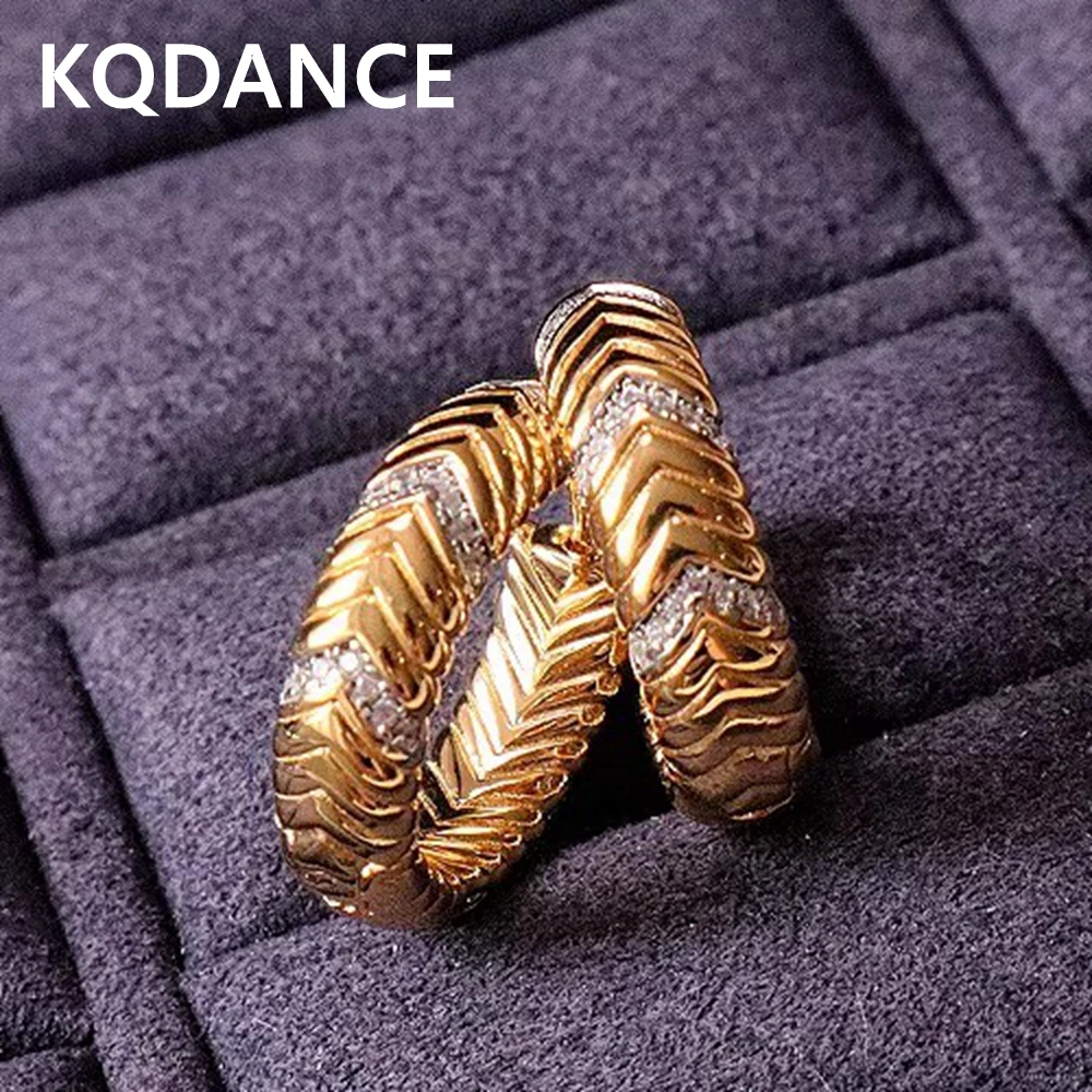 KQDANCE, nuevos pendientes de aro Huggie con diseño de serpiente de diamante de circonita sintética de alta artesanía, joyería de lujo chapada en oro y plata 925