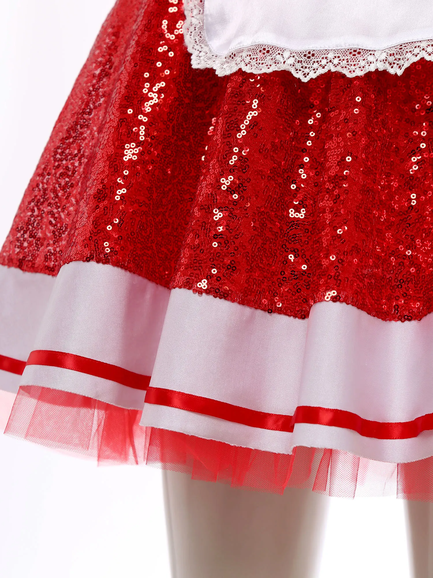 فستان نسائي للهالوين للخادمة التأثيرية وقلادة بأكمام طويلة مزين بالدانتيل ومئزر لامع ترتر تول فستان داخلي للملهى الليلي #5