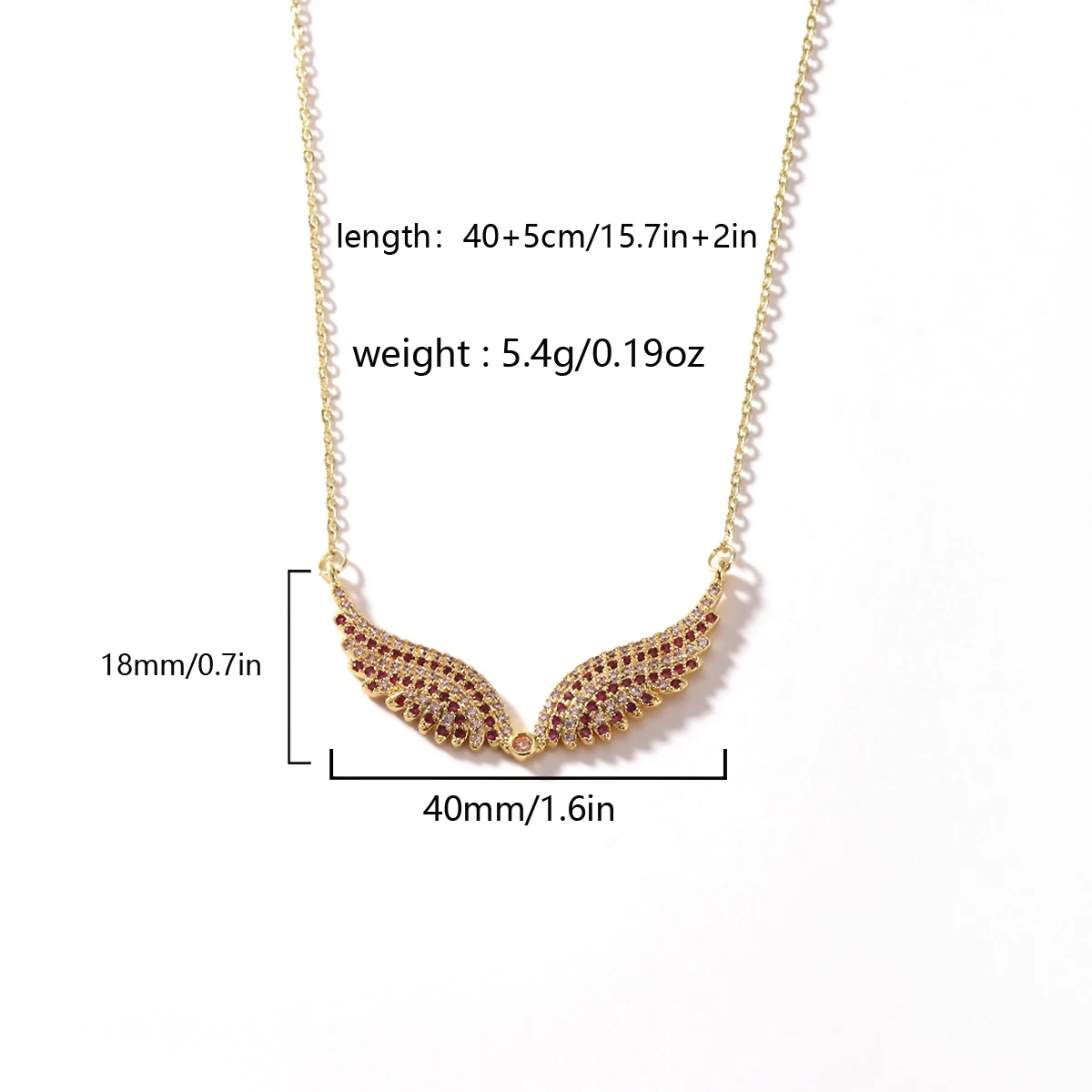 Engelsflügel-Halskette Vollbesetzt mit Zirkonia Feder-Anhänger Edelstahlkette Gold Silber Mehrfarbig Türkis Rosa Kristall Choker – Detail 4