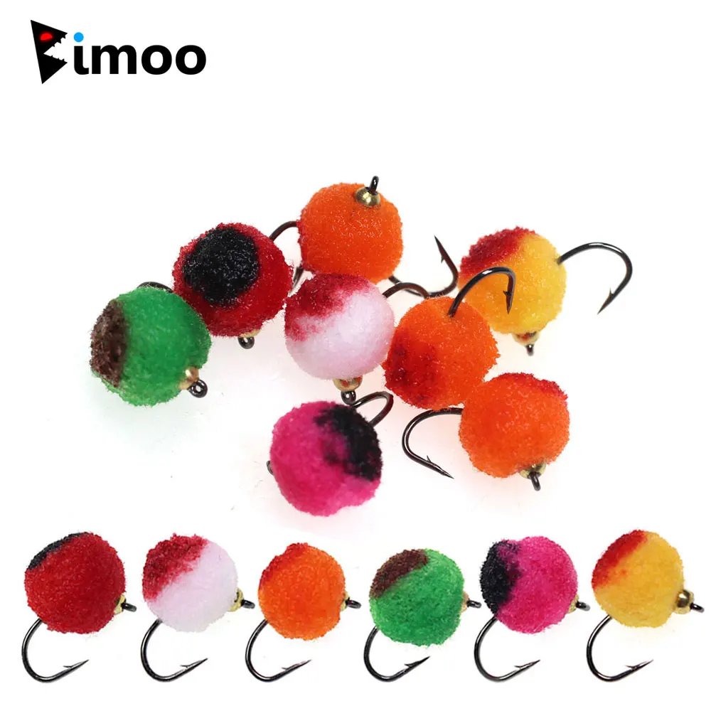 Bimoo 6PCS Glo Bug con cabeza de latón y forma de huevo de salmón, moscas húmedas de hundimiento rápido, señuelos de pesca para trucha, salmón y pescado rojo