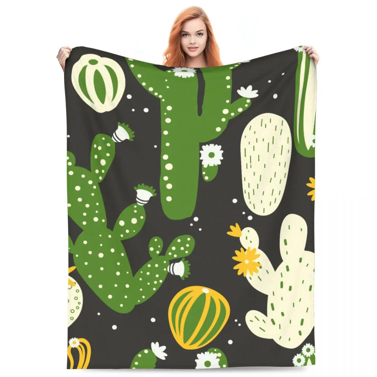 Cactus Blanket Fleece Sofa Throw Blanket Multi-function for Couch Bedding Travel Throws Bedspread Quilt