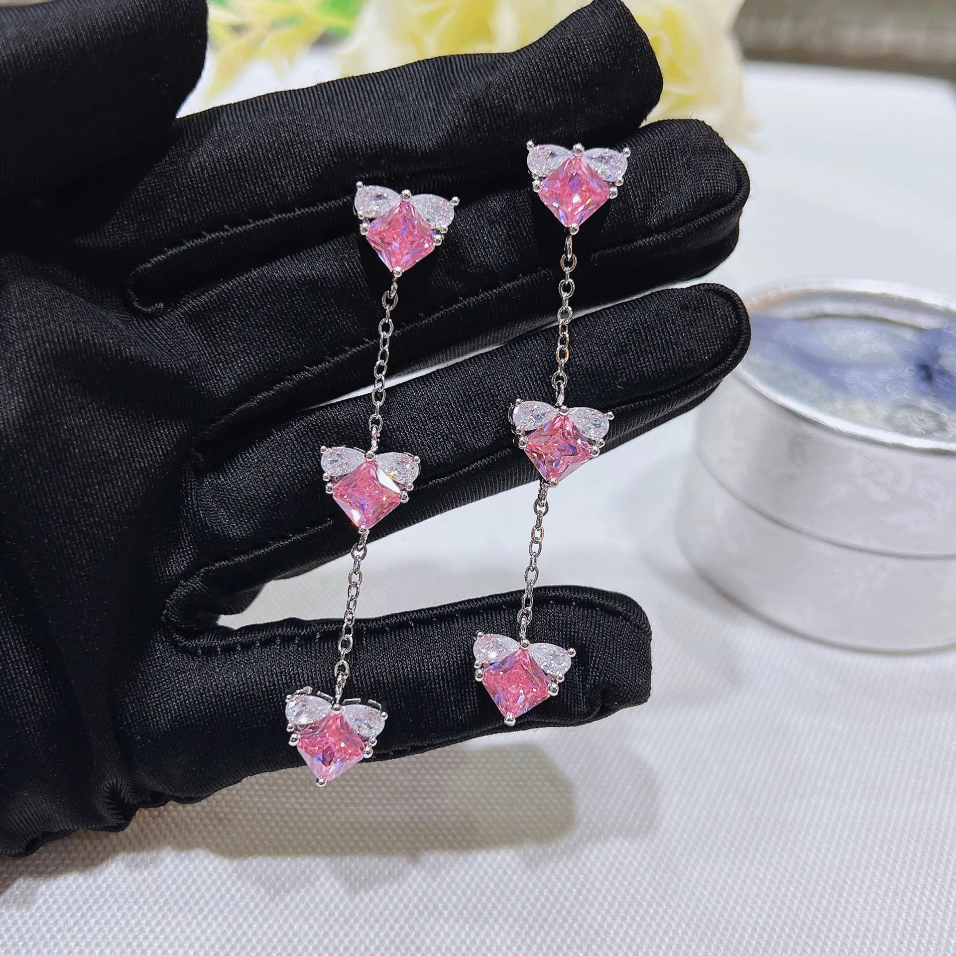 Luxuriöse Herzförmige Zirkonia-Ohrstecker für Damen Elegante Modische Halskette Schmuck für Party und Hochzeit – Detail 13