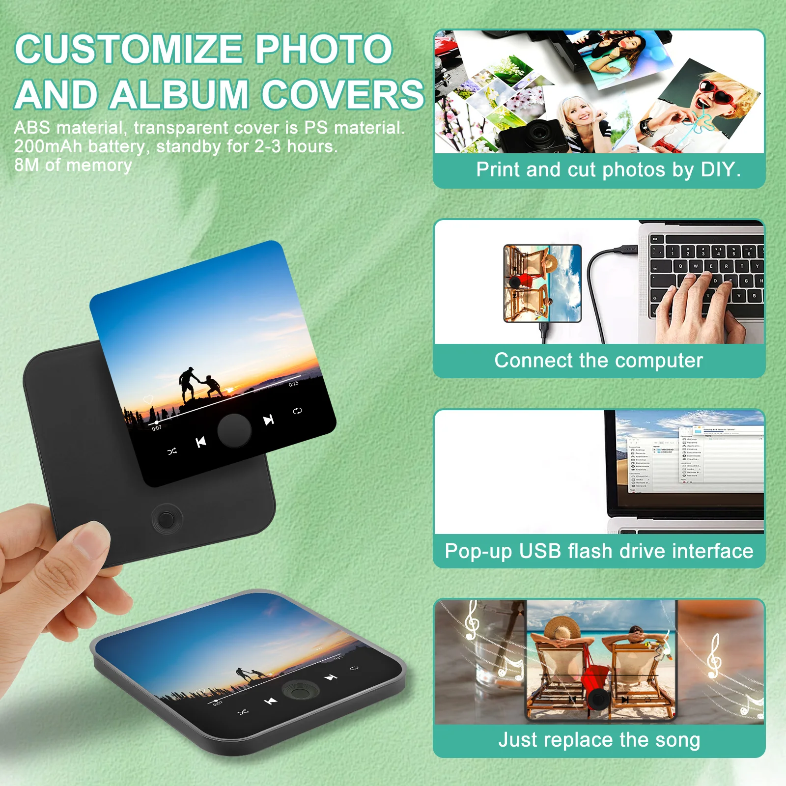 Personalized Music Player Fridge Magnet DIY Photo Album Fridge Stickers Plaque Magnet Player for Home Decoration Christmas Gifts