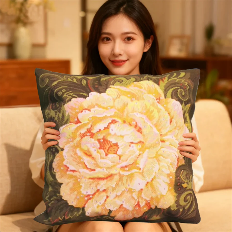 

Cross stitch pillow kit embroidery needlework sets Diy printed 5D cross stitch pillow kits patterns paintings accessories fabric