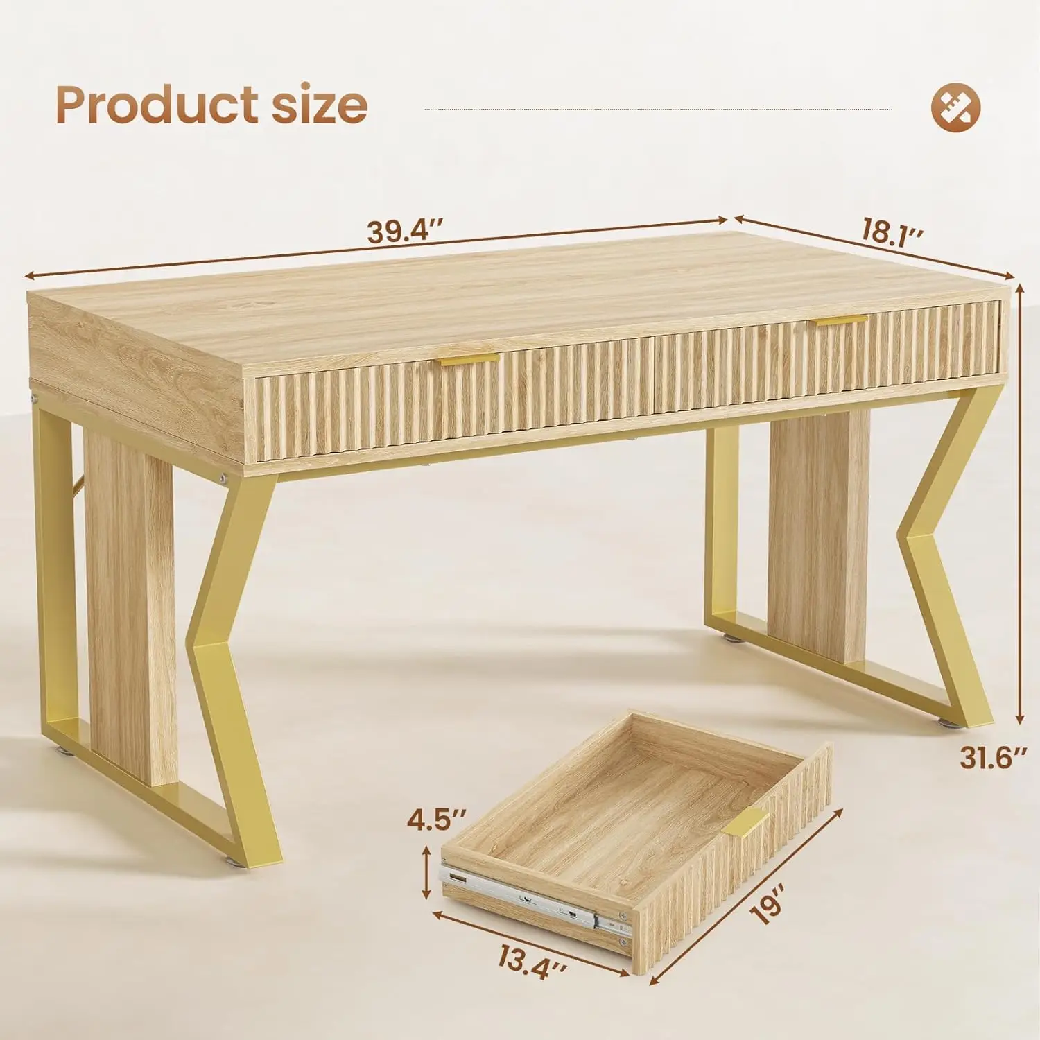 Small Computer Desk With Drawers, 39.4 H Writing Office Desk With Storage Drawers, Modern Small Vanity Table For Bedroom, Home