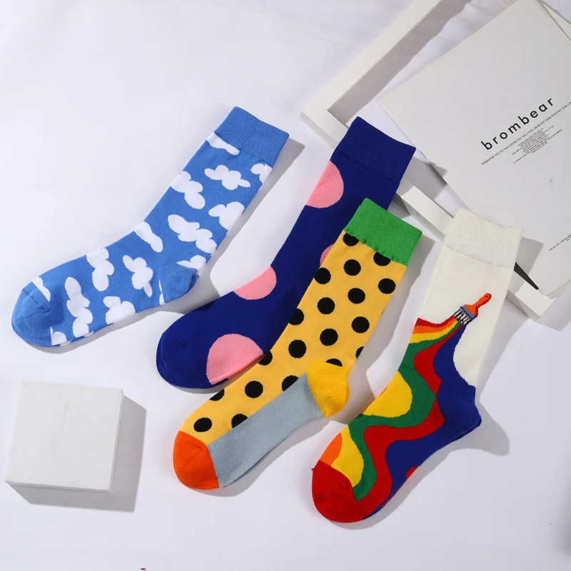 2pairs/lot Fashion Originality Casual Socks Sky And White Kawaii Casual Harajuku Style Clouds Pattern Skateboard Sock