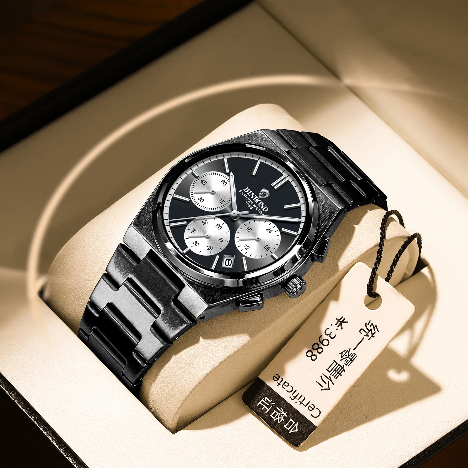 BINBOND B203 ساعة كوارتز رجالية فاخرة ثلاثة عين ستة إبرة مقاوم للماء مضيئة التقويم رجال الأعمال ساعة كوارتز #1