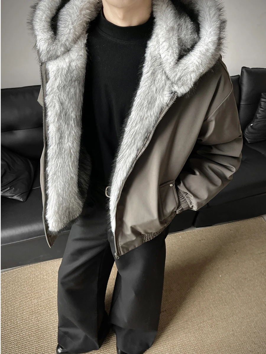 

Wolf King Fur Hooded Thiened Warm Cotton Jaet Men's Winter Coat Cleanfit Sle Polyester Inner Material Long Sve