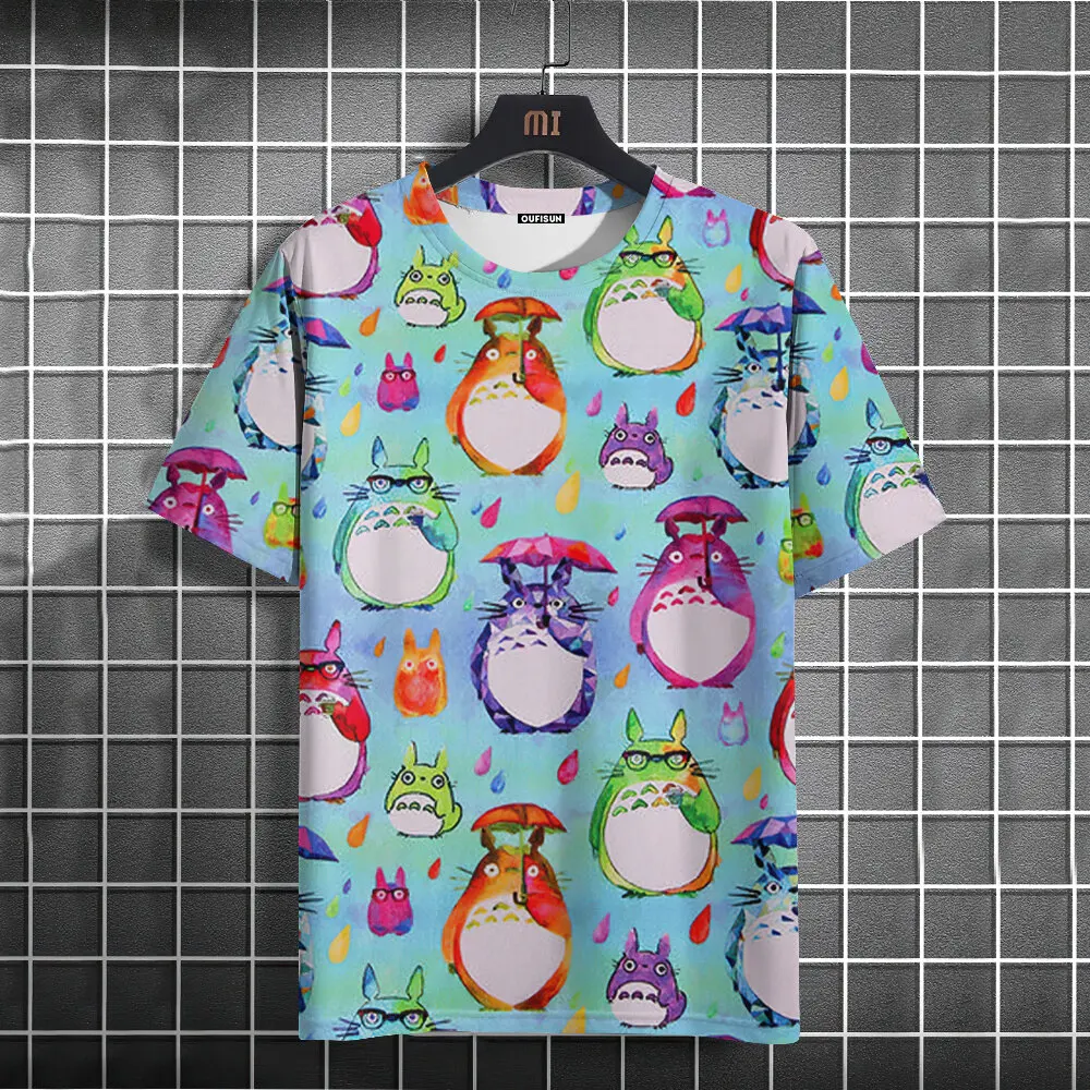 

3D Japan anime Totoro printed men's Tshirt summer casual short-sleeved retro T-shirt Harajuku Men's clothing Children's T-shirt