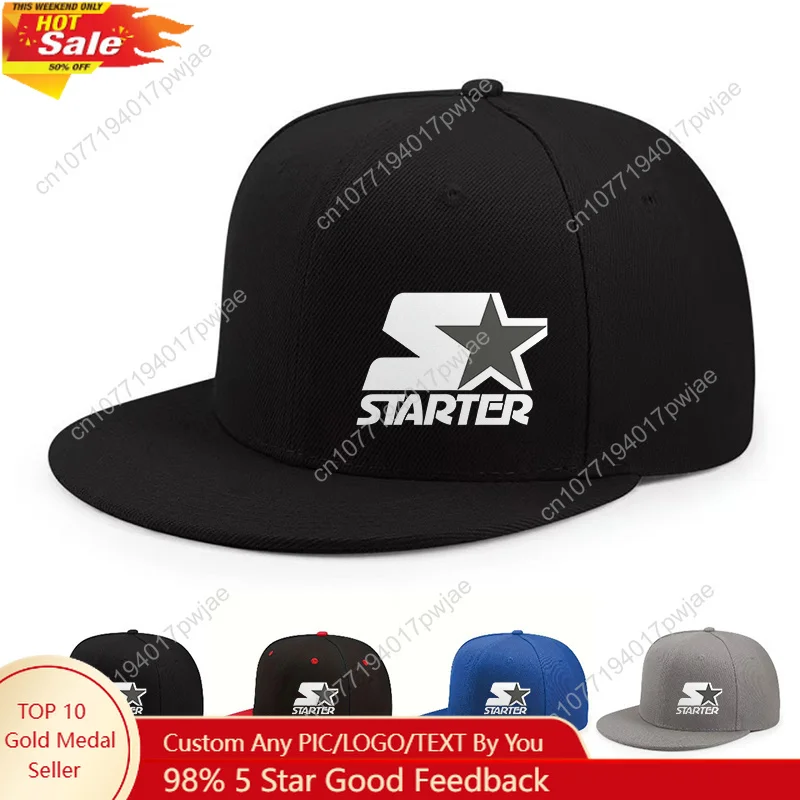 

Men's & Women's Adjustable Snapback Cap with Starter Lettering & Star Logo - Breathable Flat Brim Hat, All-Season Outdoor Sports