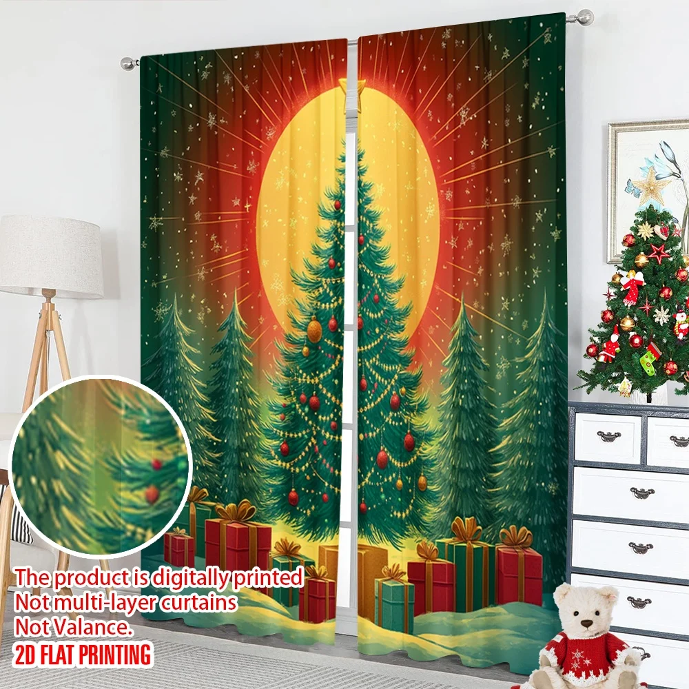 2 قطعة 2D الطباعة المسطحة عيد ميلاد سعيد الستار شجرة عيد الميلاد ستار القمر الهدايا 100% البوليستر بدون كهرباء ستائر احتفالية #5