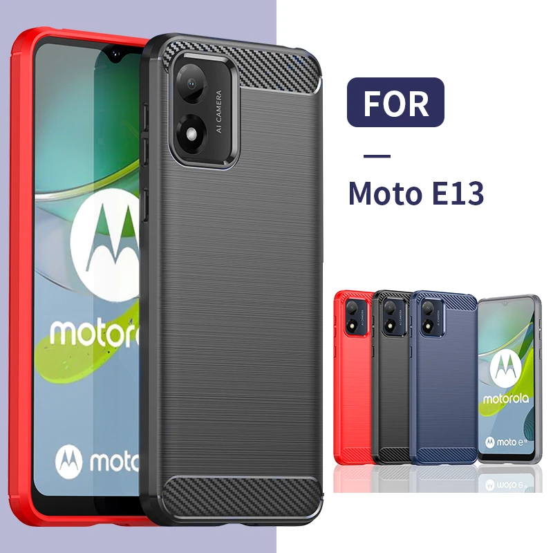 For Moto E13 Case Cover Moto E13 Capas Carbon Fiber Armor Phone Bumper Back Shockproof TPU Soft For Funda Motorola Moto E13 E 13