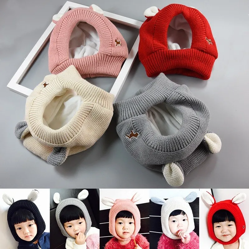 Winter Baby Knitted Hat Children's Woolen and Plush Hats Children's Beanies Cute Dog Ear Protector Kids Warm Cap