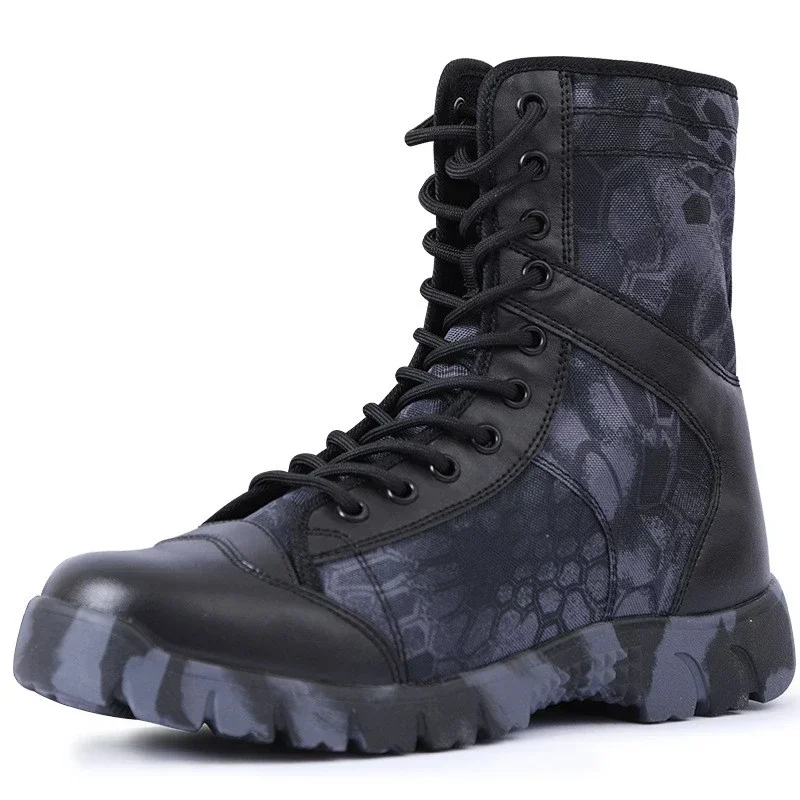 Waterproof Men Lace Up Boots Outdoor Botas Breathable Canvas Camouflage Tactical Combat Desert Ankle Shoes D139