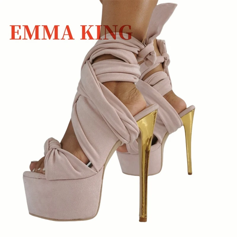 ربطة عنق حول صنادل كعب ستيليتو صنادل كعب عالي للغاية للنساء تصميم حزام متقاطع أحذية ملهى ليلي صيفية مقاس كبير