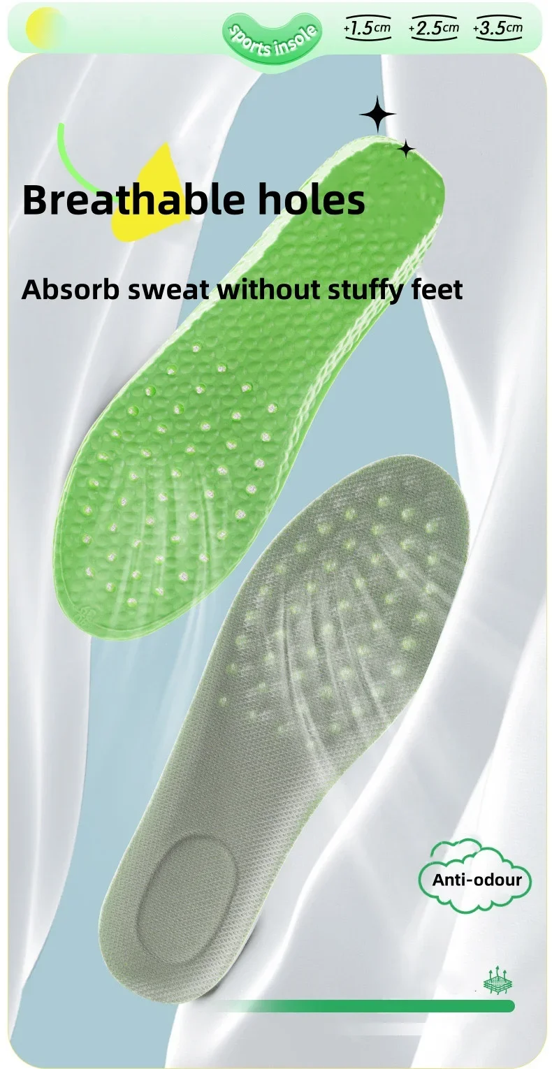 1 Pair Breathable Air Cushion Insoles Shock Absorbing Anti-Odor Sweat Insole Height Increase Pads for Sports Shoes