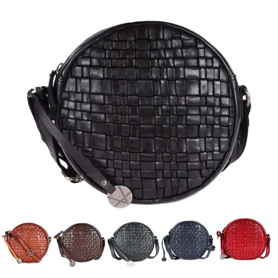Bolsos cruzados redondos de cuero para mujer, bolso bandolera para mujer, bolso cruzado informal de moda