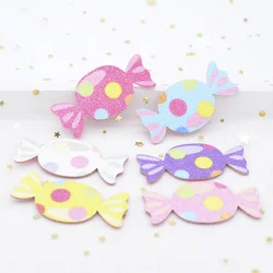 12Pcs/lot Glitter Print Powders Fabric Appliques Sweet Candy for DIY Party Cake Topper Baby Hair Clips Bow Decor Patches