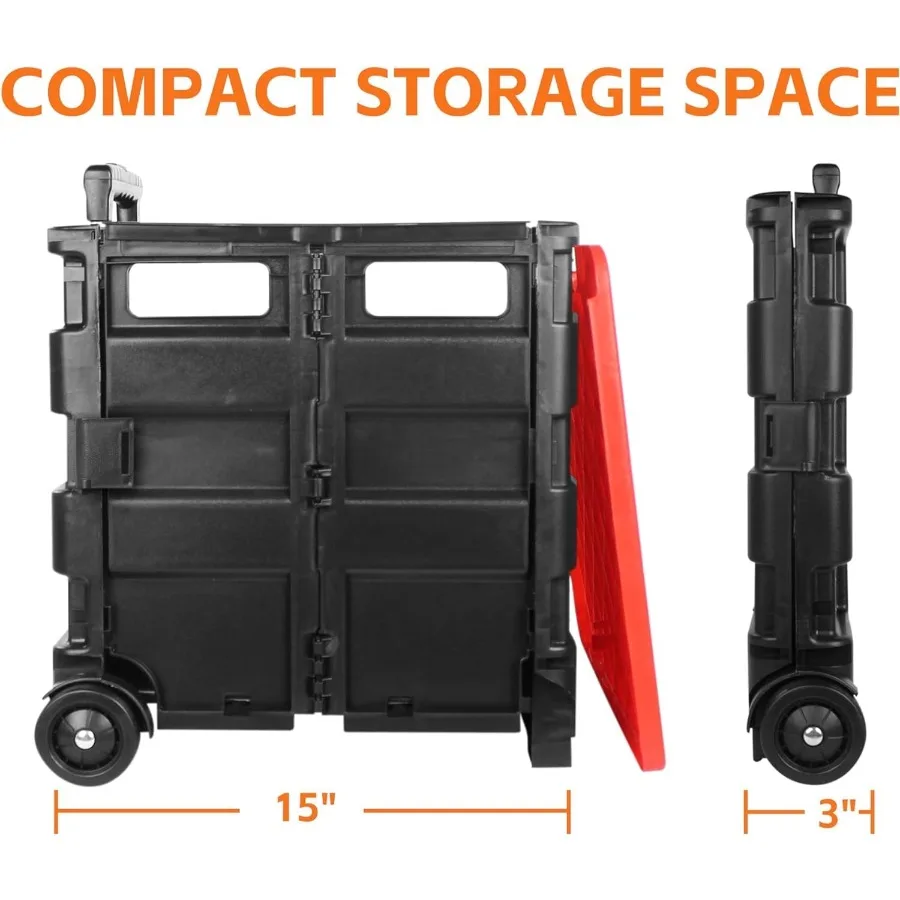 50830 Collapsible Black Rolling Folding Dolly Cart for Teachers MultiFunctional Teacher Dolly with Extra Storage Durable Wheels