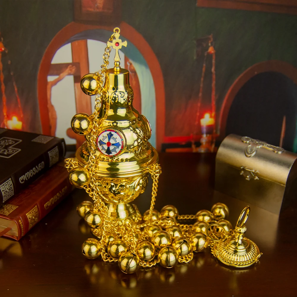 HTISOK Orthodoxer Weihrauchbrenner für Kirchenmessen mit Weihrauchbrennern im klassischen westlichen und östlich-griechischen Stil und 12 großen Glocken – Detail 8