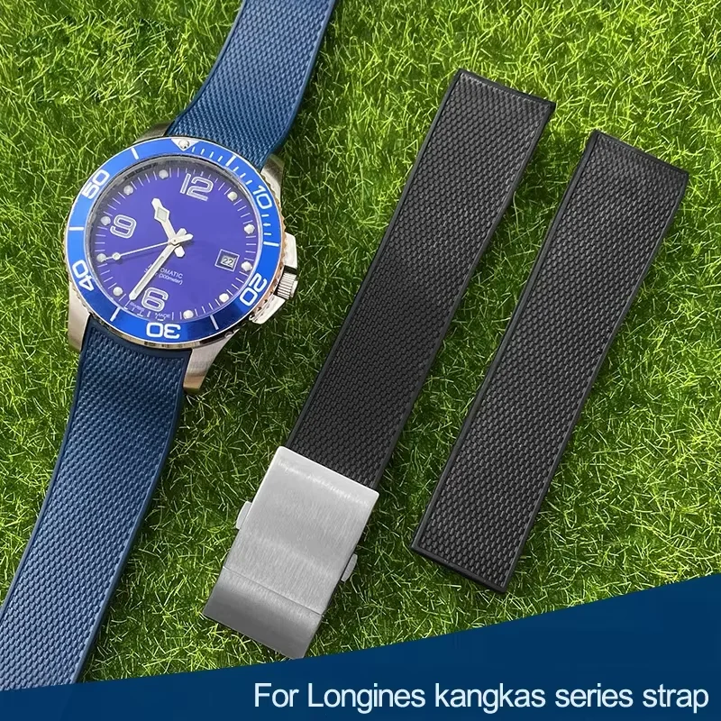

Curved End Rubber Watchband for Longines Conquest HydroConquest L3.781 642 742 782 Sports Diving Silicone Blue 21mm Watch Strap