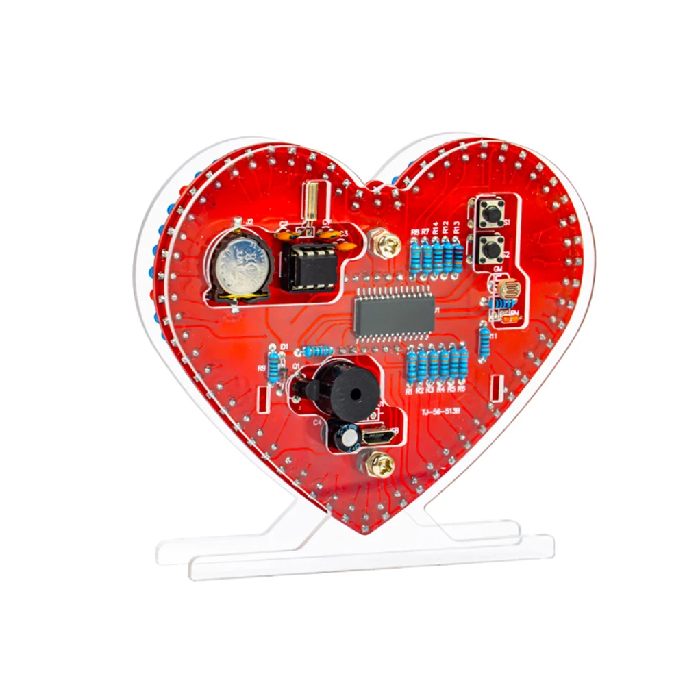 DIY Kit Electronic Multi-function Heart-Shaped LED Clock 4-digit Digital Tube Display PCB Soldering Practice Kit Micro USB DC 5V