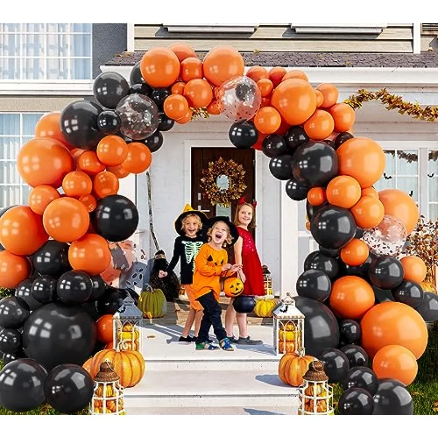 Zestaw girlandy z balonów w kolorze pomarańczowo-czarnym, 123 szt., balony z konfetti w kolorze pomarańczowo-czarnym, metaliczne, na urodziny, rocznicę, Nowy Rok, baby shower