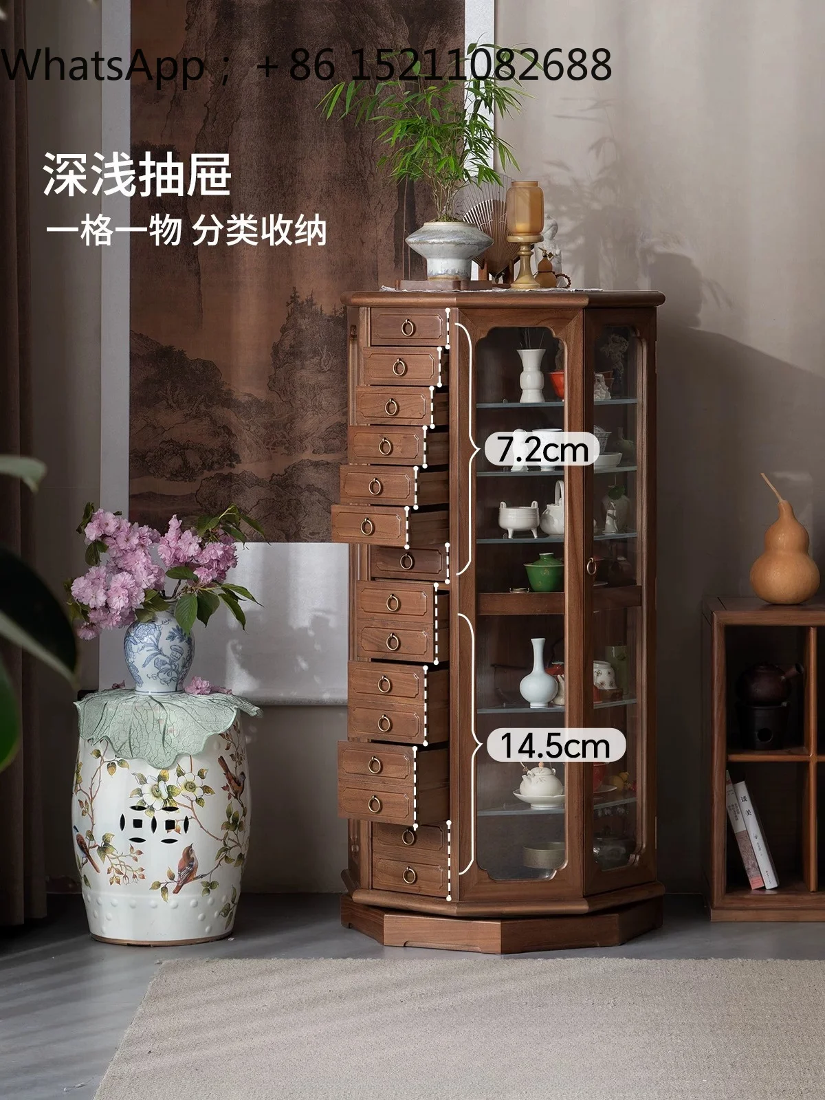 SCY solid wood rotating cabinet glass display cabinet Wenwan storage chest comes and goes