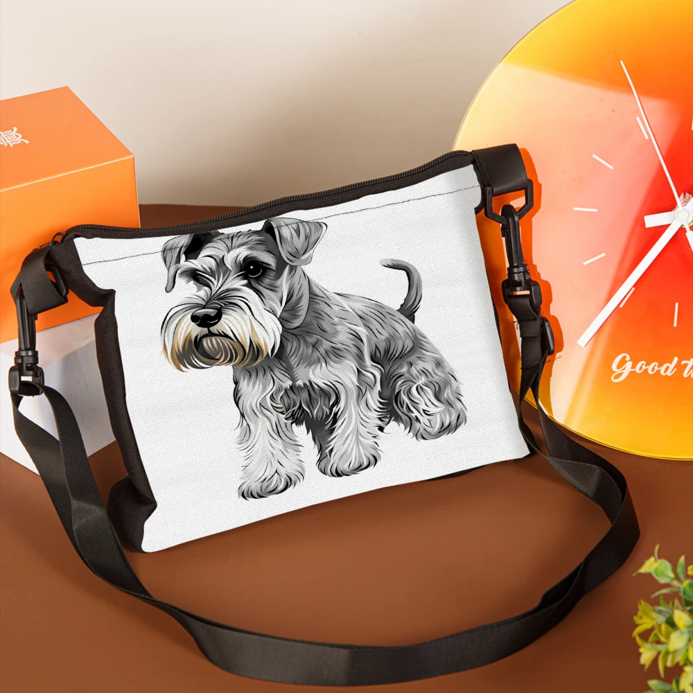 1pc Fashion Crossbody Bag White Schnauzer Dog Print Shoulder Bags For Women Men Casual Outdoor Travel Daily Use Unisex Bag