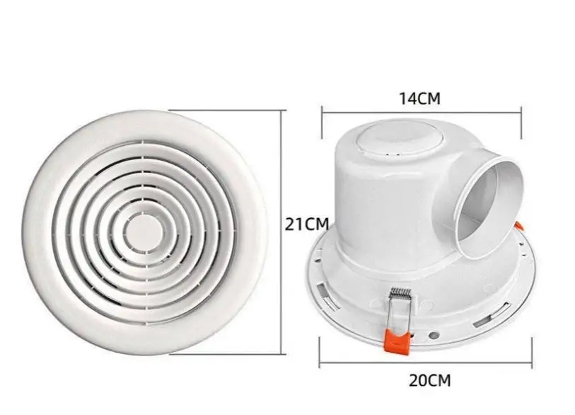 White Ceiling For exhaust for fan Round 21cm for Bathroom Ventilation Clip-in Mounting Ultra 11cm Auto Damper IPX2