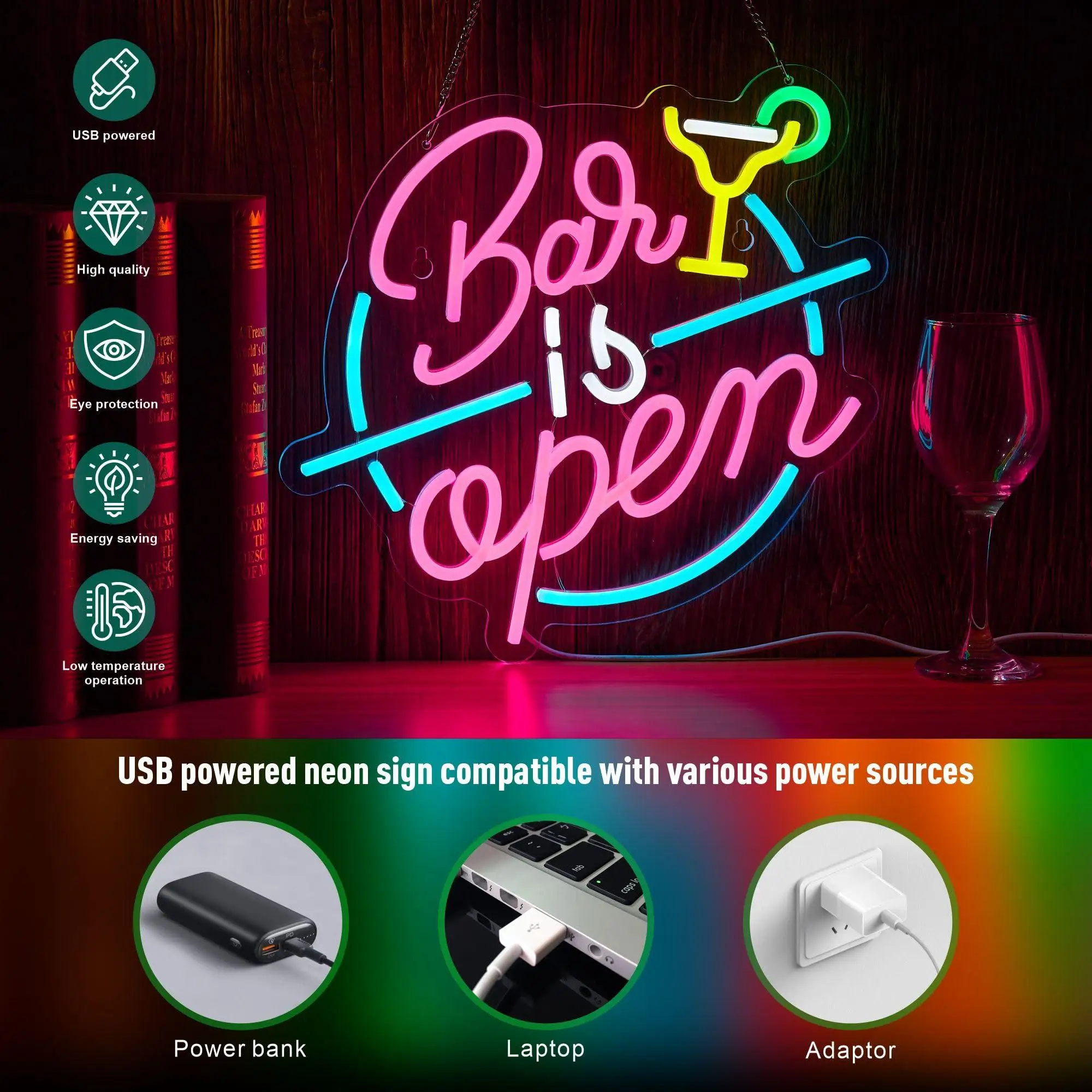 Letrero de neón abierto para decoración de pared, barra de cerveza abierta, letreros de iluminación LED con atenuador para Pub, fiesta, salón, cueva de hombre, decoración artística para habitación, regalo