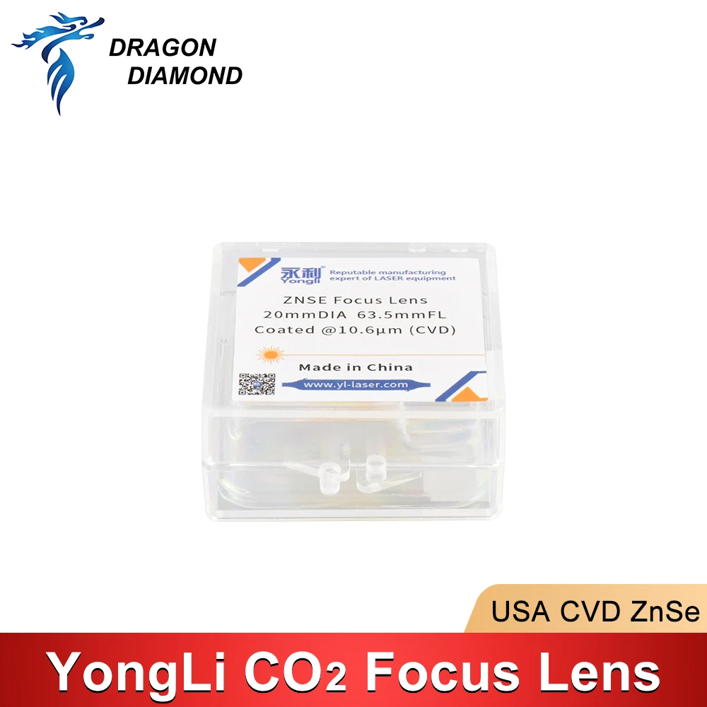 Yongli USA CVD ZnSe Focus Lens Dia.20mm FL 38.1/50.8 /63.5 /76.2 /101.6/127mm For Co2 Laser Engraving Cutting Machine