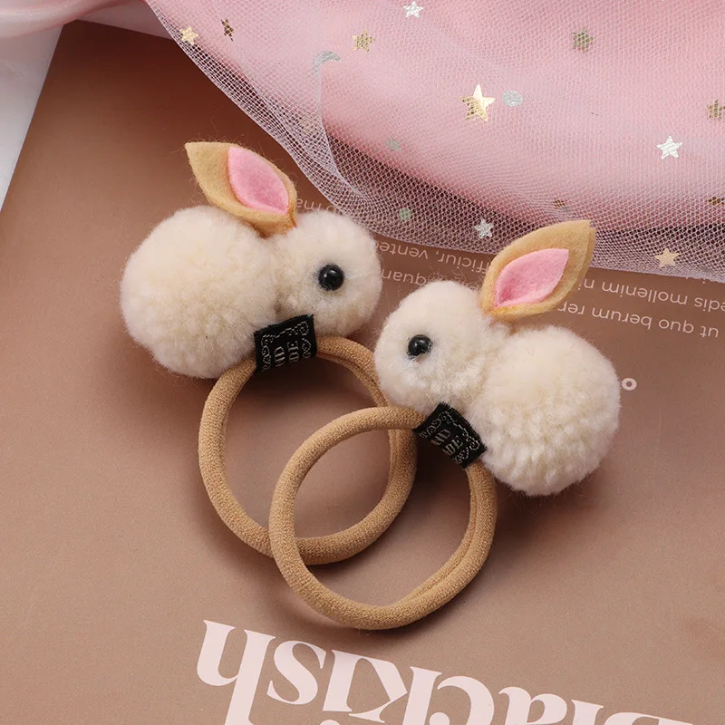 2-piece Set of Cute Rabbit Dog Hair Rings Fur Balls Rabbit Towel Rings Girl Sweet Ropes Princess Accessories Baby Headbands