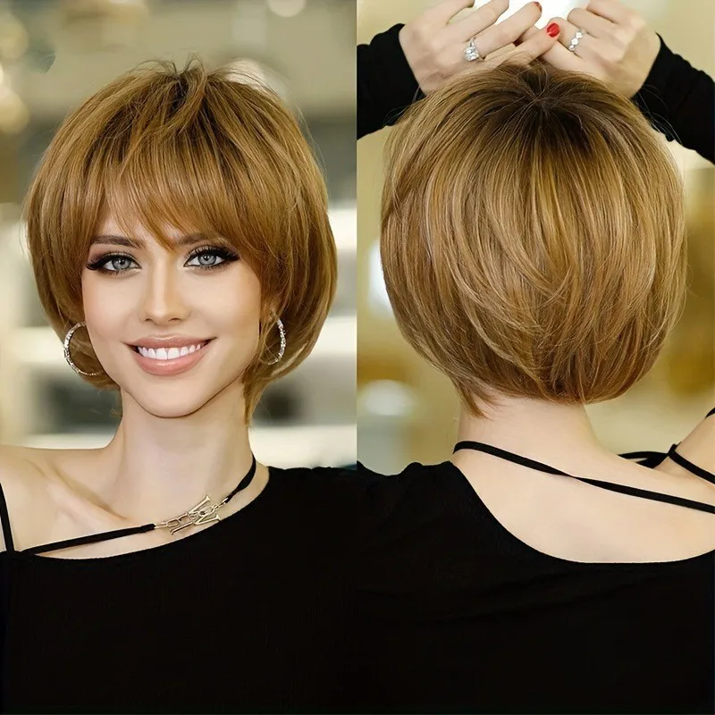 

Hot-Selling Wigs European and American Fashion Wigs BOBO Head Middle Part Bangs Wig Head Cover Collection No Lace Wave