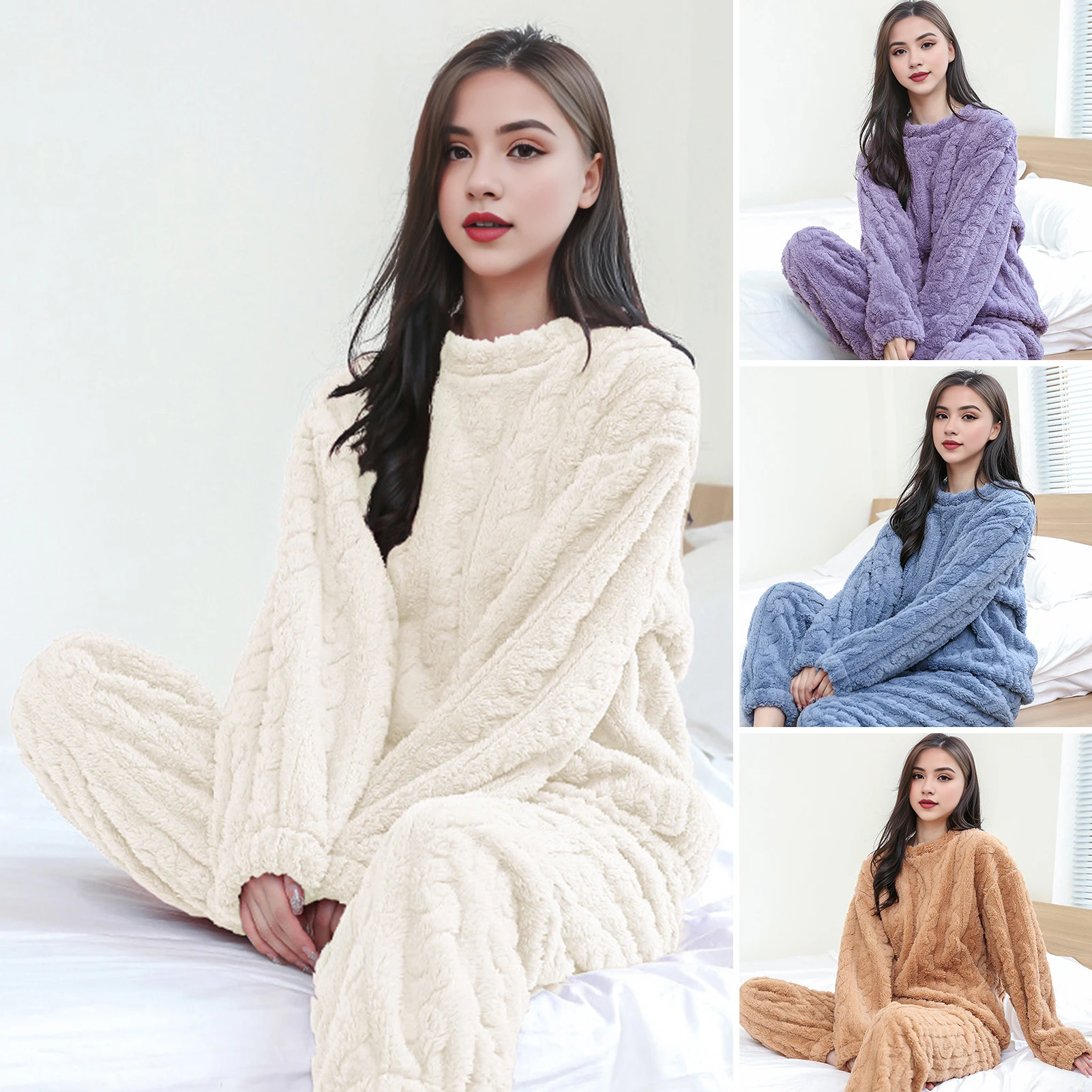 Women Casual Warm Woolen Suit Women Fleece Sets Winter Tracksuits Home Velvet Pajama Set Loose Top And Warm Pants 2023