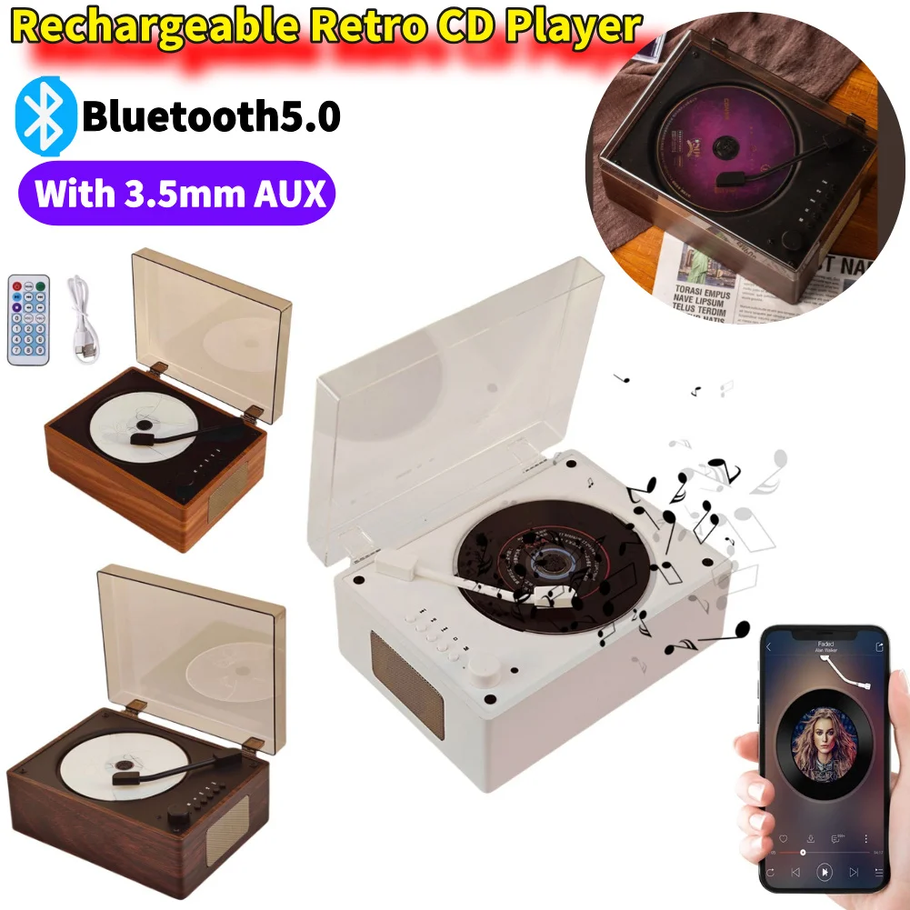 

CD-плеер с беспроводным Bluetooth 5.0, портативная колонка, домашний музыкальный плеер с поддержкой CD, BT, USB, 3.5 мм AUX, настольный CD-плеер