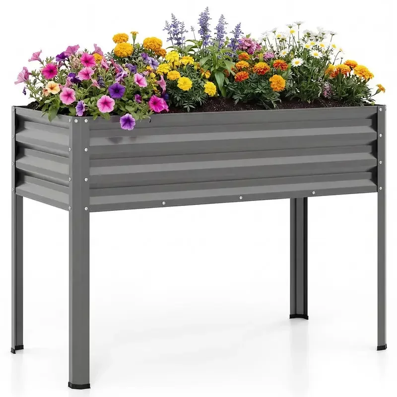 Bac à légumes surélevé avec pieds en métal électrolytique - Grand bac de plantation surélevé robuste gris pour légumes, herbes, fleurs, patio, jardin