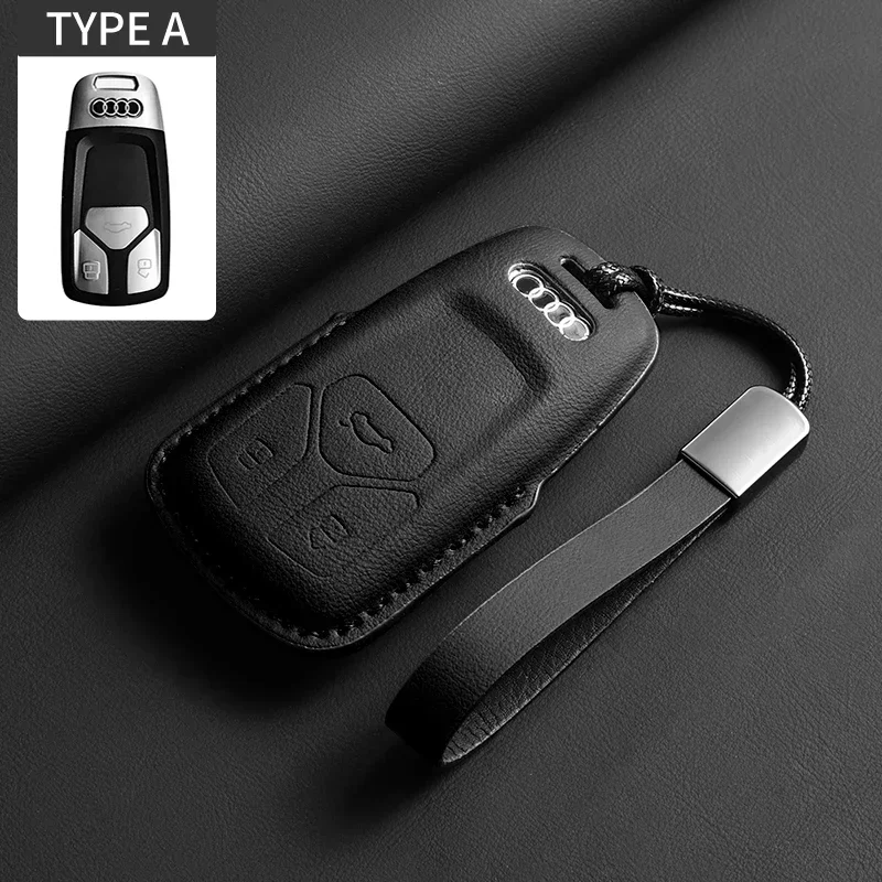 Leather Car Remote Key Case Cover Protector Shell For Audi A4 A4L A5 Q5 Q7 TT TTS 8S B9 2016 2017 2018 Auto Keychain Accessories