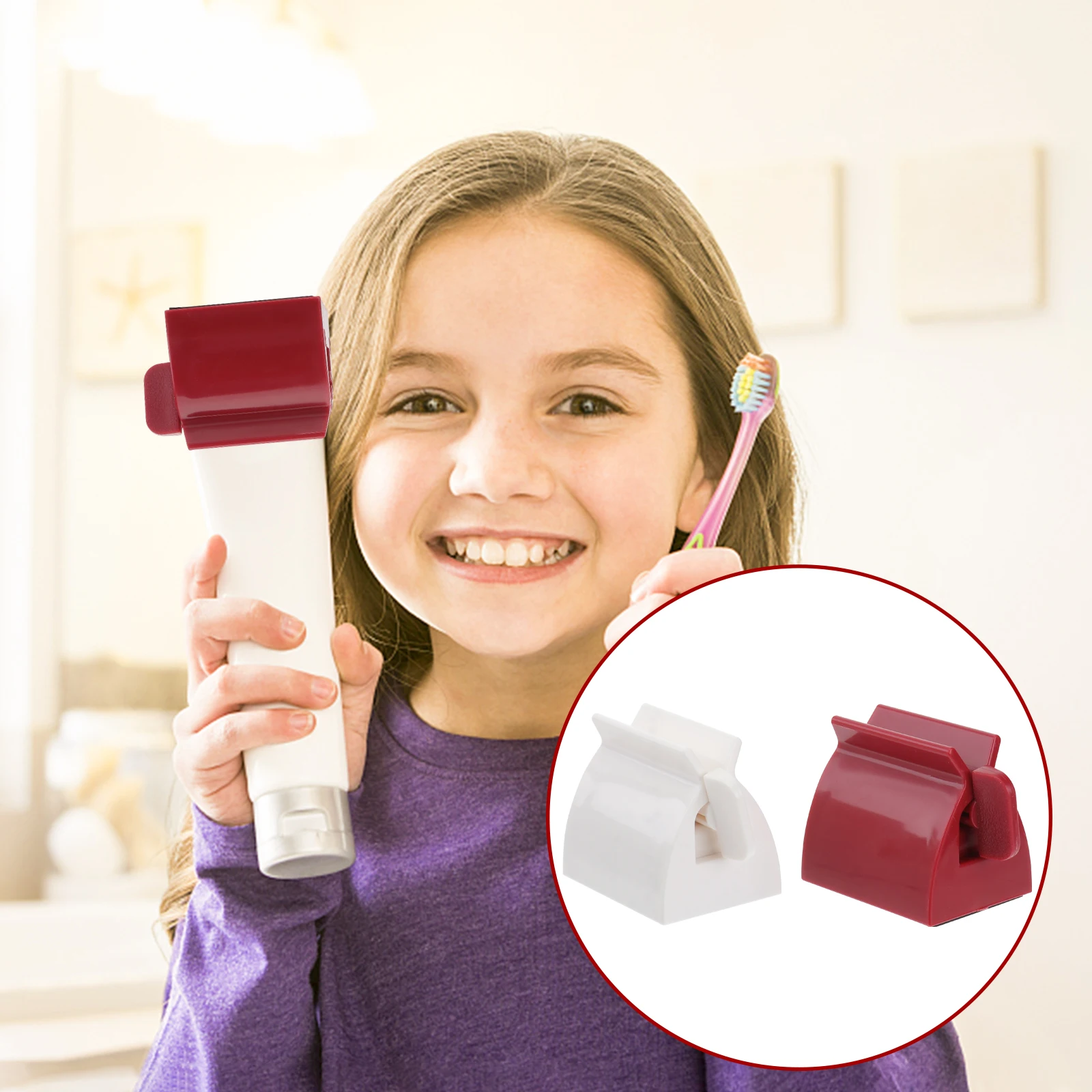 

2pcs Automatic Toothpaste Squeezer Kit High Quality Plastic Dispenser for Toothpaste Lotions Creams Saves 30% Waste Red White