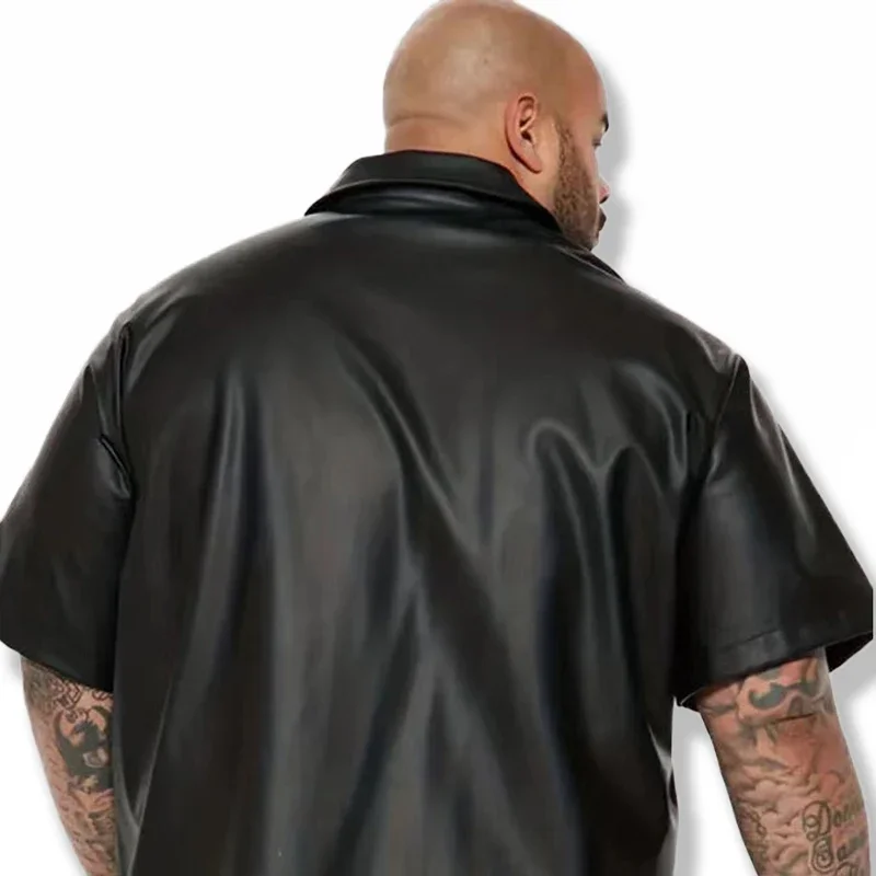 Men Matte Faux Leather Plus Size T-Shirt Coat Male Casual PU 7XL 8XL 9XL  Turn-down Collar Coat Party Club Entertainment Custom