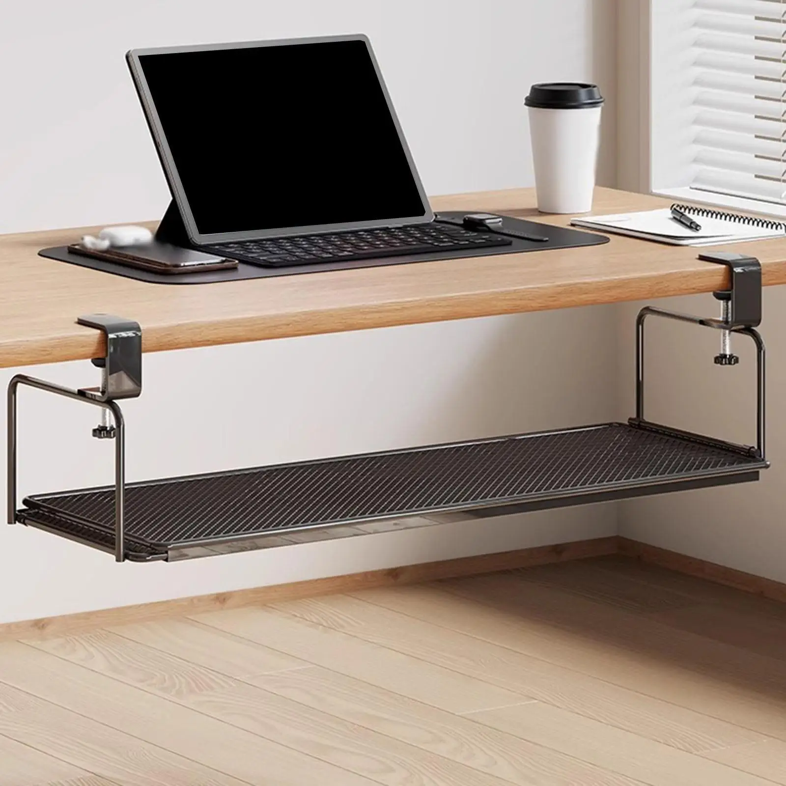 Under Desk Storage Tray Adjustable Iron Shelf Organizer for Home Office Cable Management Easy Installation