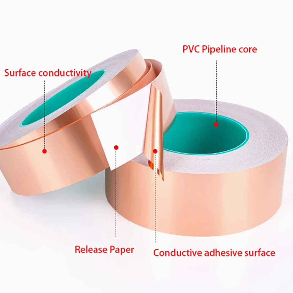1 Rol Lebar 5-50Mm Pita Foil Tembaga Konduktif Ganda Kertas Foil Tembaga Konduktif Tahan Suhu Tinggi Tebal 0.06Mm