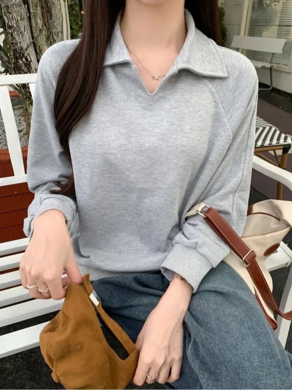 

Autumn/winter Korean Version New Polo Neck Long Sleeve Hoodies Women Comfort Loose Solid Casual Versatile Short Top F335